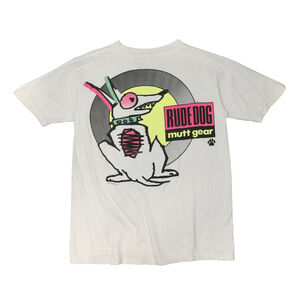 Vintage Rude Dog Mutt Gear White Pocket T-Shirt Size N/A